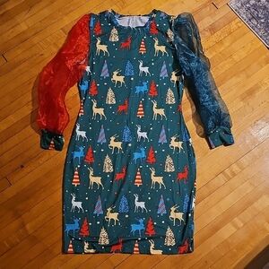 SHEIN Green Dress with Red and Green Sleeves